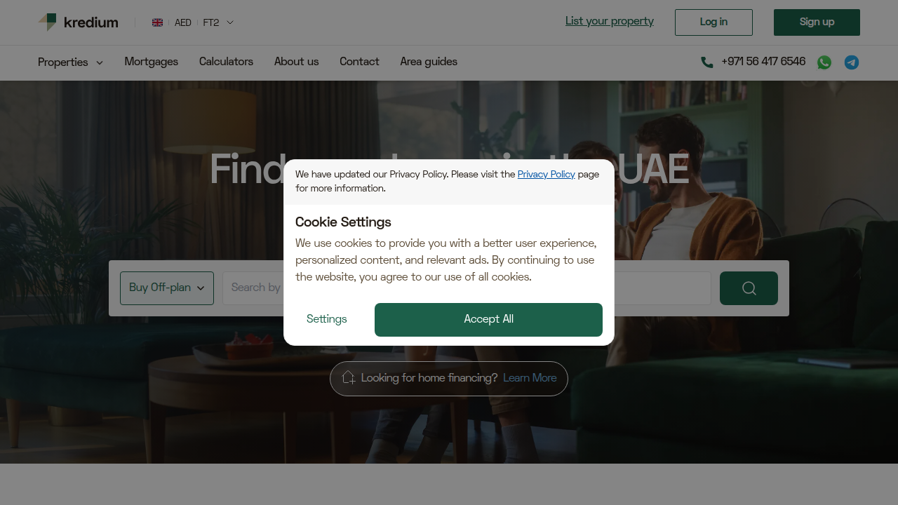 A screenshot of Kredium's website, an example of a competitive mortgage provider in the UAE market.