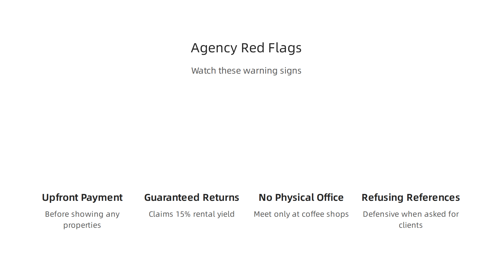 An infographic highlighting common red flags to watch for when engaging a real estate agency, based on the article's table.