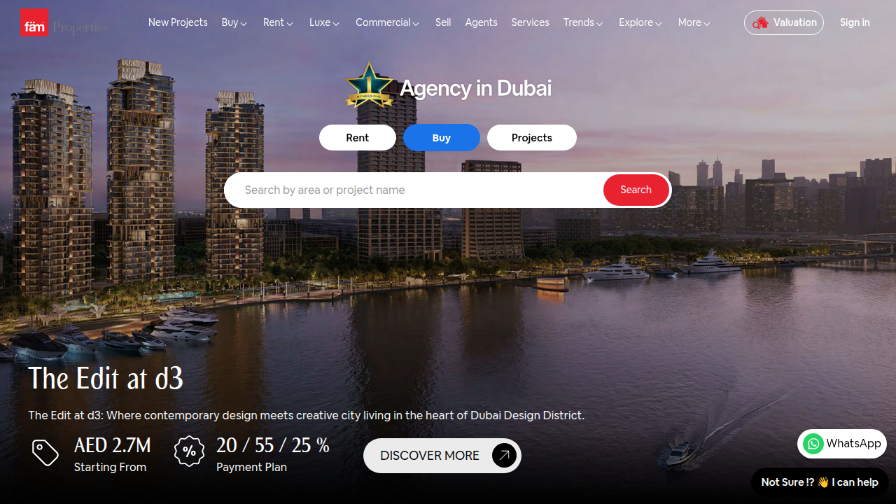 FamProperties website, a prominent real estate agency and data provider frequently cited for Dubai market insights.
