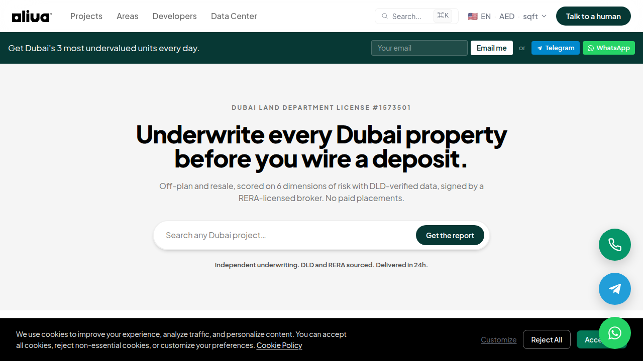 The homepage of Join Oliva, providing guides and checklists for Dubai property due diligence.