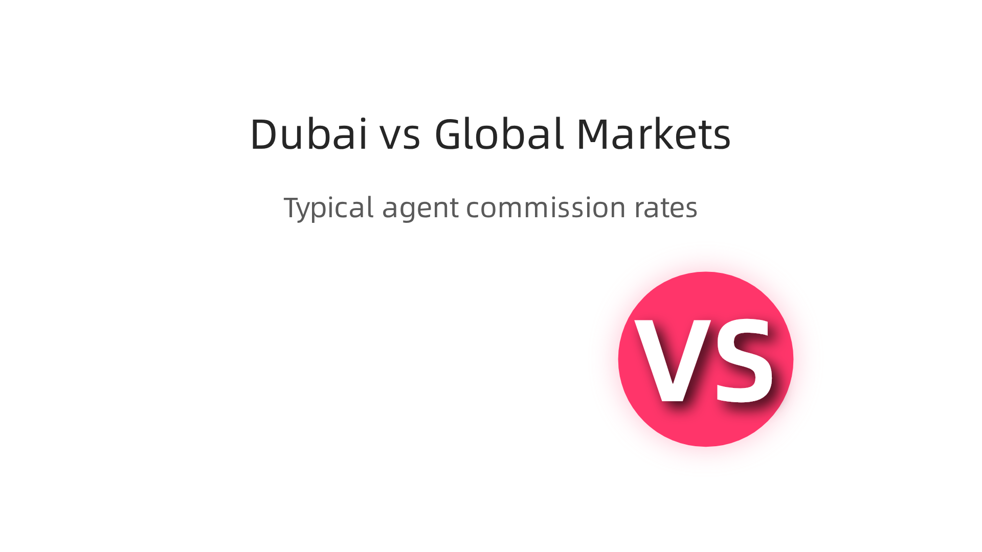 A comparative infographic showing typical real estate agent commission rates and payment responsibilities across various global markets, including Dubai.