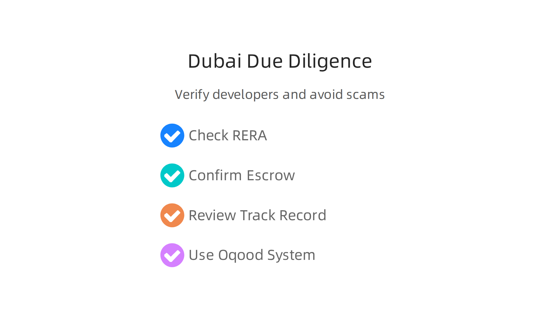 A step-by-step checklist for conducting due diligence when buying property in Dubai, helping to verify developers and avoid scams.
