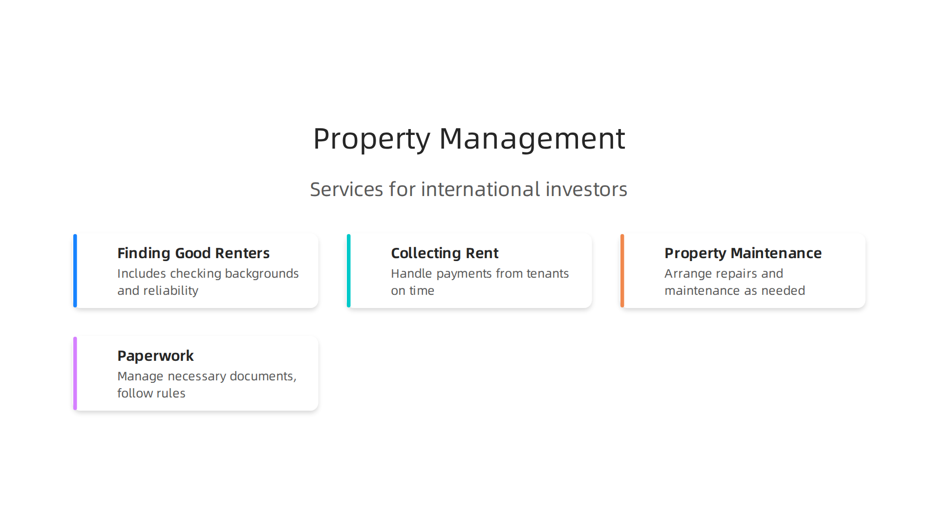 Key services offered by property management companies in Dubai to assist international investors with their real estate holdings.