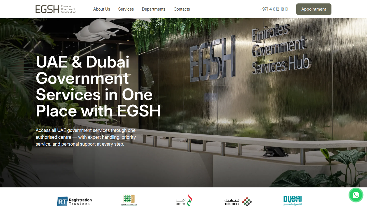 Website of EGSH, offering insights into Dubai's real estate, including ownership types like freehold and leasehold.
