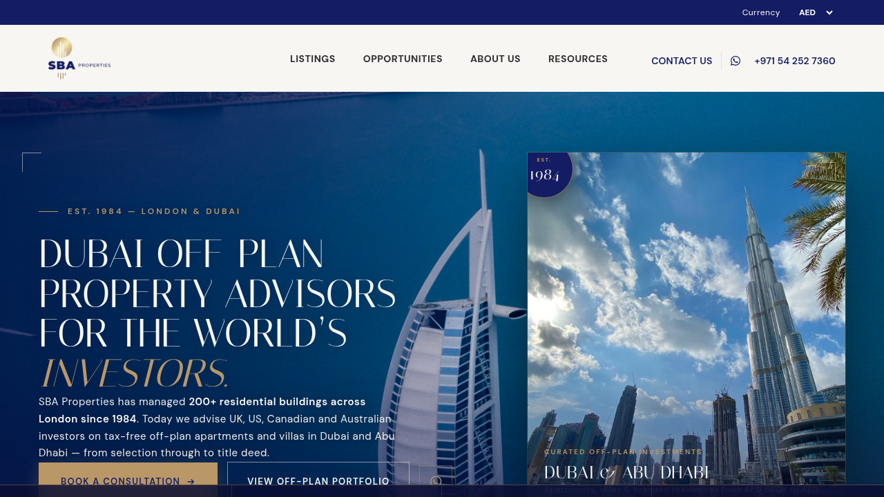 Discover off-plan properties and developer information on the SBA Properties website.