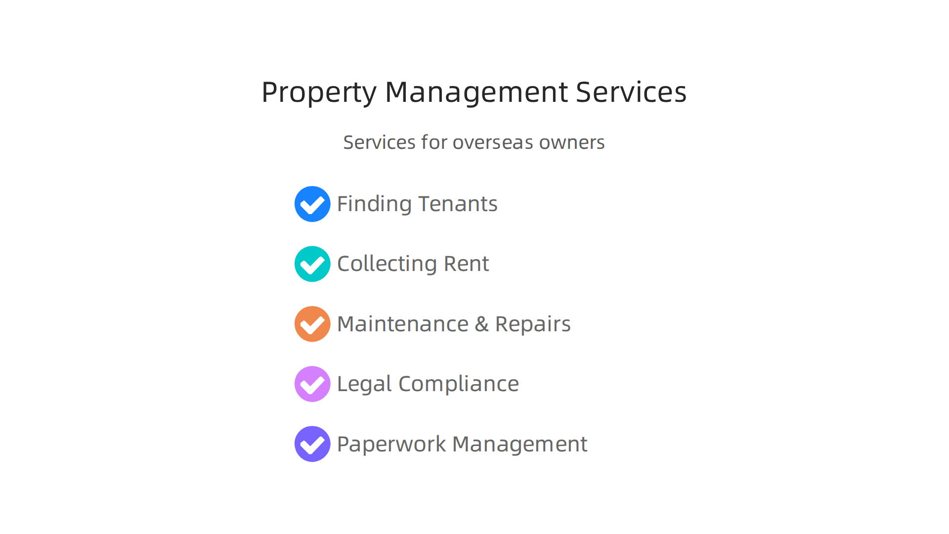 An infographic detailing the range of services typically offered by property management companies for overseas owners.